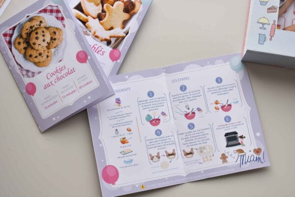 Recette facile pour enfant, cartes de recettes avec illustrations, cookies, sablés
